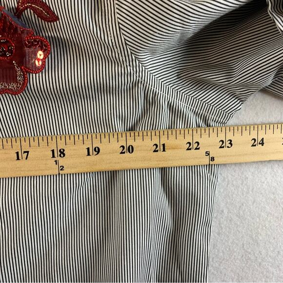 Shipshe Womens Striped Button Top Sz L Western Artsy 3D Floral Applique‎ - Picture 9 of 14